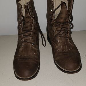 Justin Brown Lace-Up Leather Fringe Boots